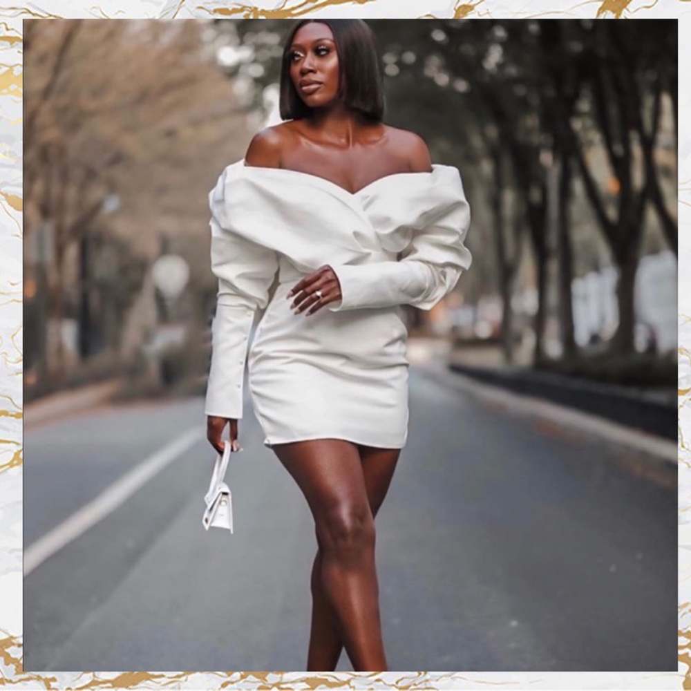 Off-Shoulder White Mini Dress - Elegant Cocktail Dress